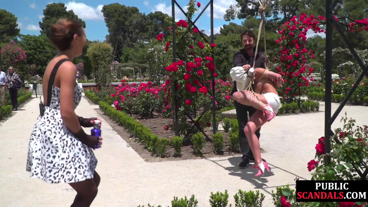 BDSM public babe humiliated outdoor by master and domina