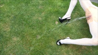 extra small tiny milf in catsuit extreme pee pissing outdoor very sexy pov