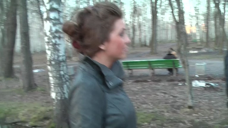 Busty pick up girl works two dicks