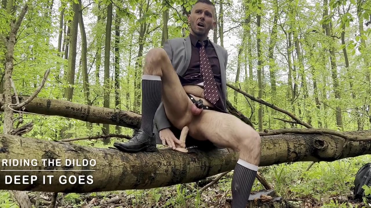 Suited Businessmen Squirts Milk From His Malepussy And Rides The Dildo In The Forest Till Getting Anal Orgasm