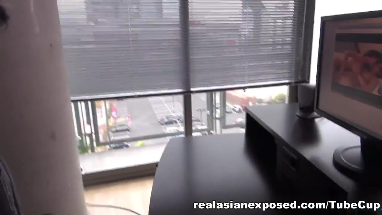 Nice asian gets excited in front of web porn