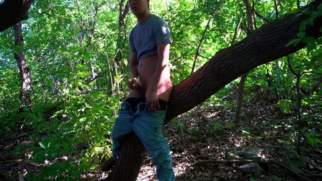 Horny Husband Masturbating And Cum In The Woods