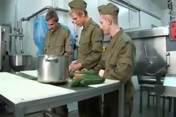 Nasty soldiers fuck in the army kitchen