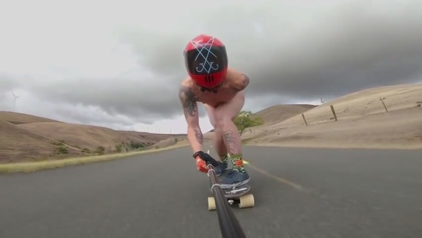 Downhill Naked On Longboard