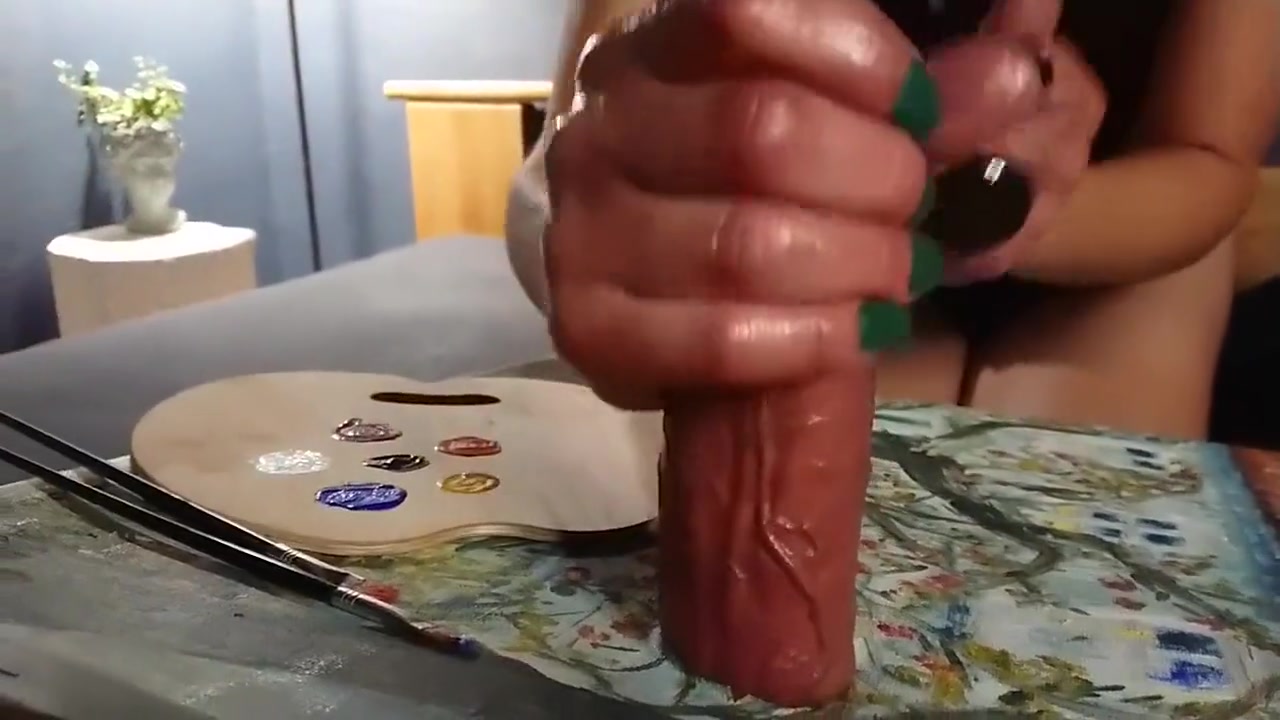 Handjob Cumshot To Make Art With Cock Milking