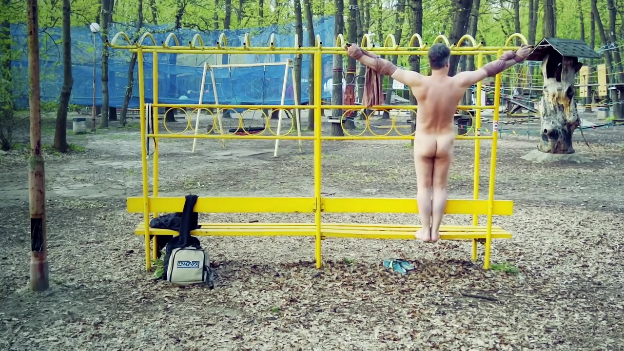 Self Crucified Suspended Naked In Public Park