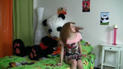 Joy fucking with a large toy bear