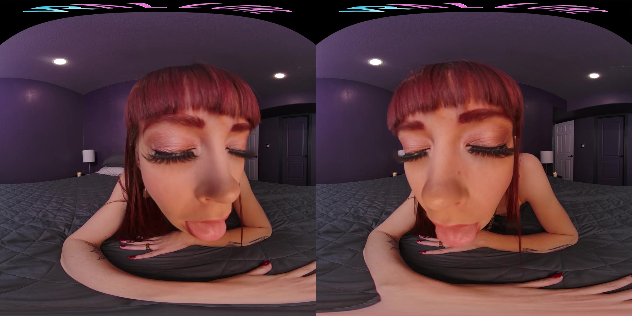 Tiny redhead rides her male sex doll in virtual reality