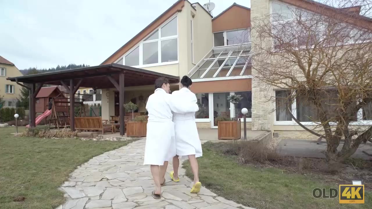 OLD4K. Old and young couple relaxes in Jacuzzi then have dirty sex