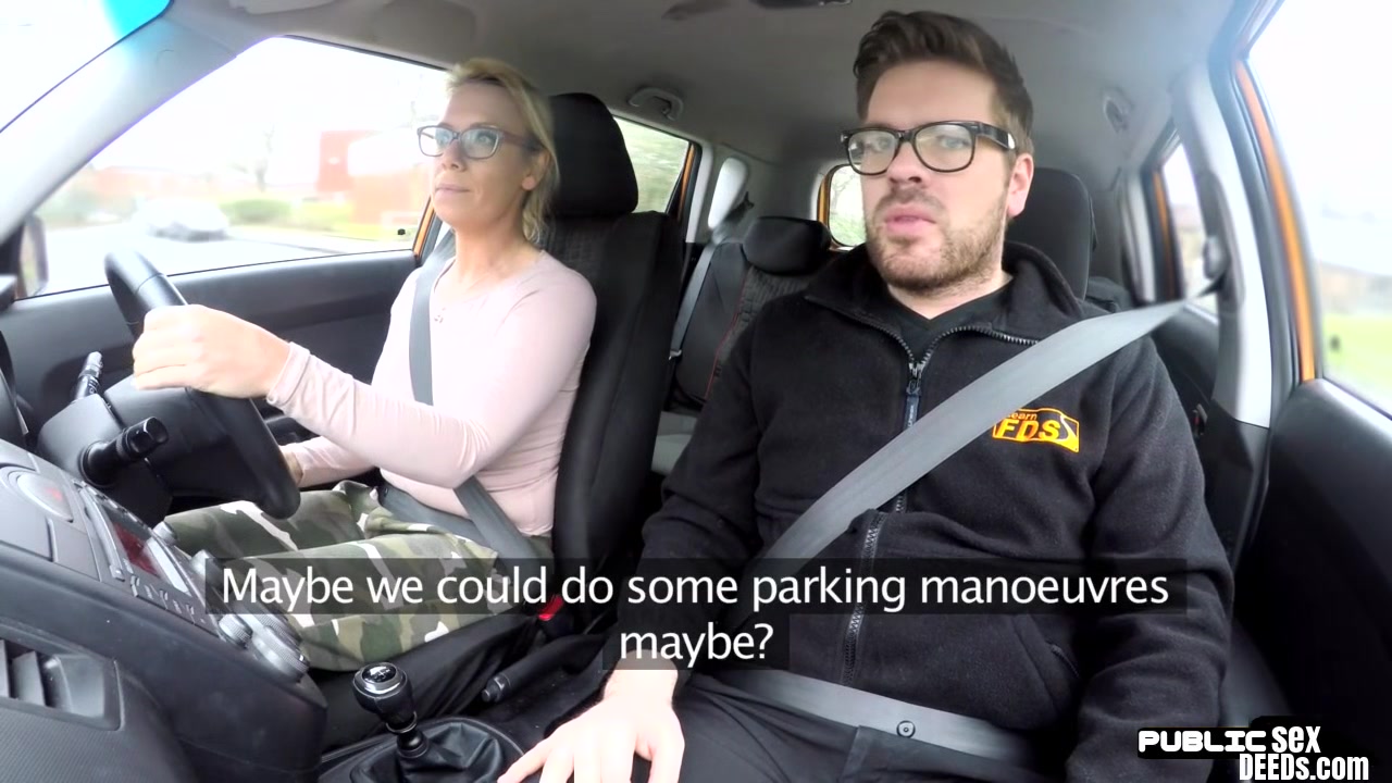 Busty BJ MILF fucked outdoor in car by driving instructor