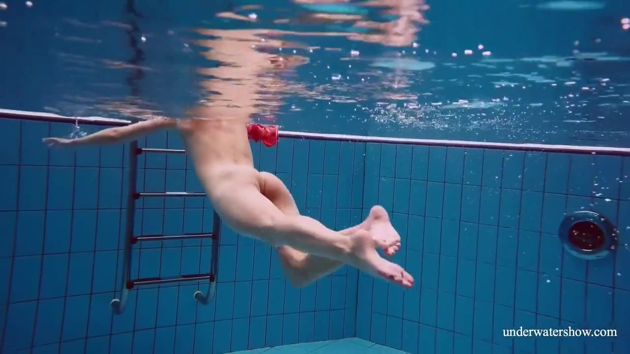 Red Long Dress And Big Tits Floating In The Pool