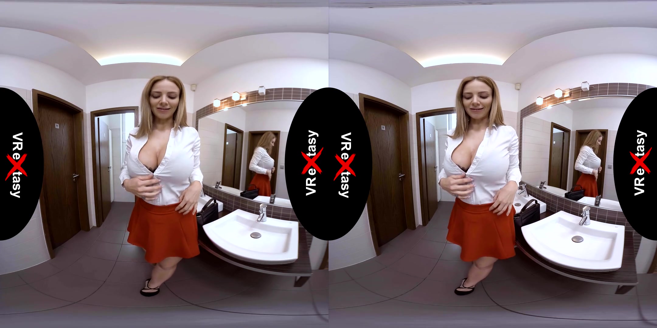 Nathaly Cherie - Masturbation after Restaurant Dinner; Huge Tits Blonde Pornstar Solo