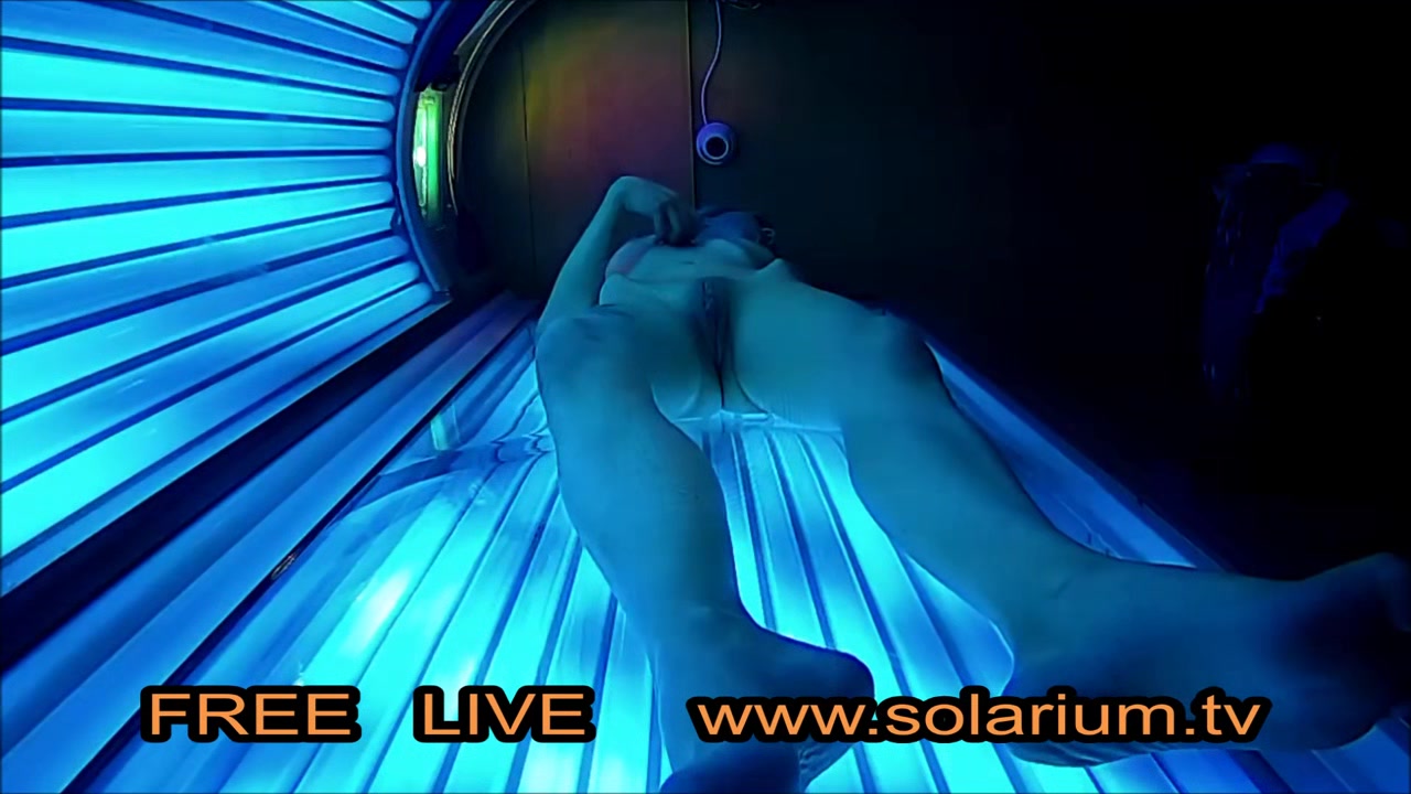 Solarium Blonde teen 18+ fingers herself in the Public solarium