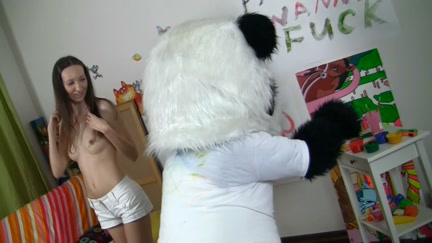 Ardent gal copulates with large Panda