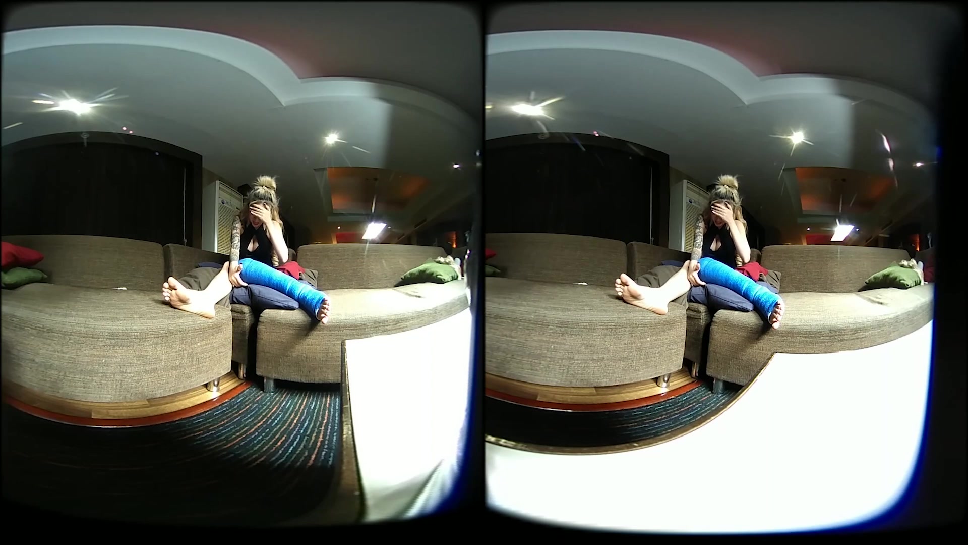 Girl With Long Cast Leg On A Couch - VRPussyVision