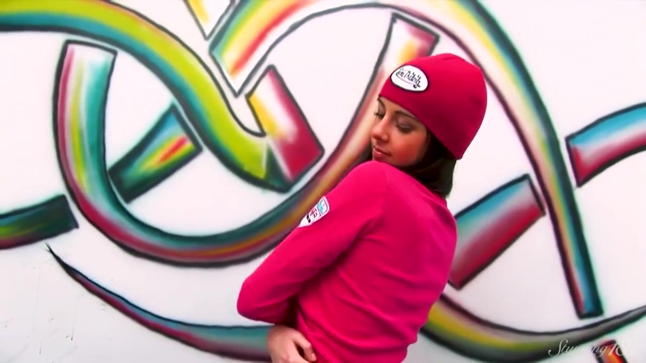 Big Boobed Brunette Oliya Strips Naked Next To A Graffiti! Art!