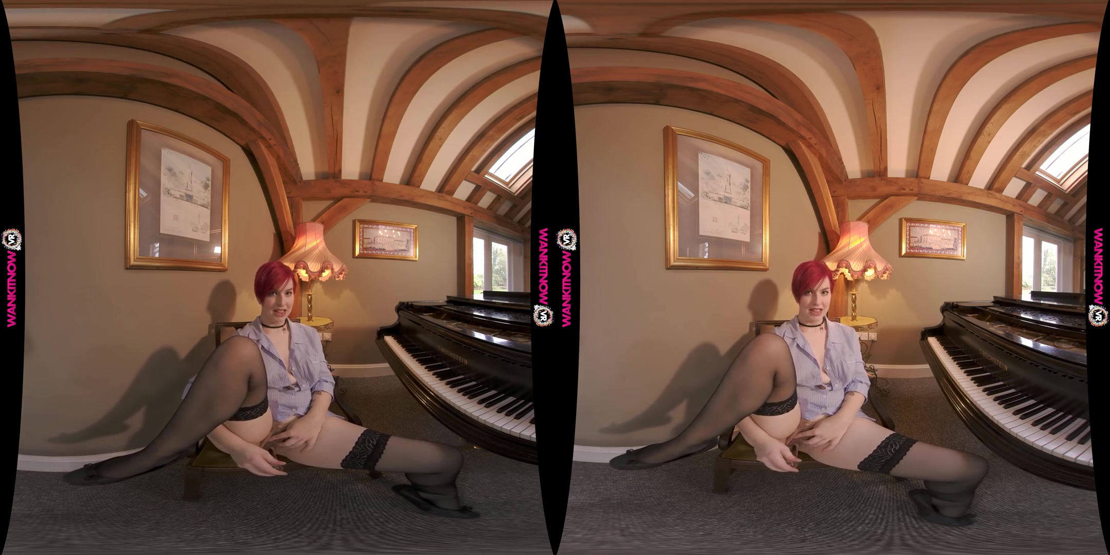Pianist Perfection - Busty Pale Redhead Stripping