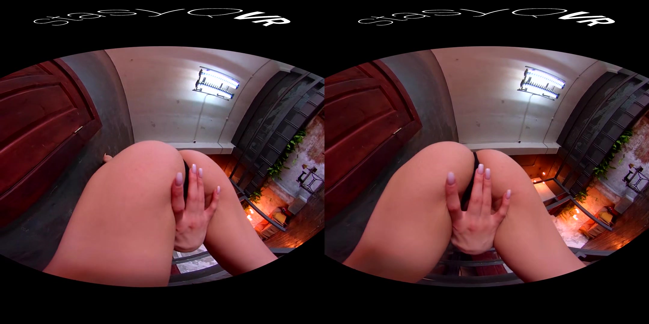ForyQ exposing her perky tits and moist pussy in VR