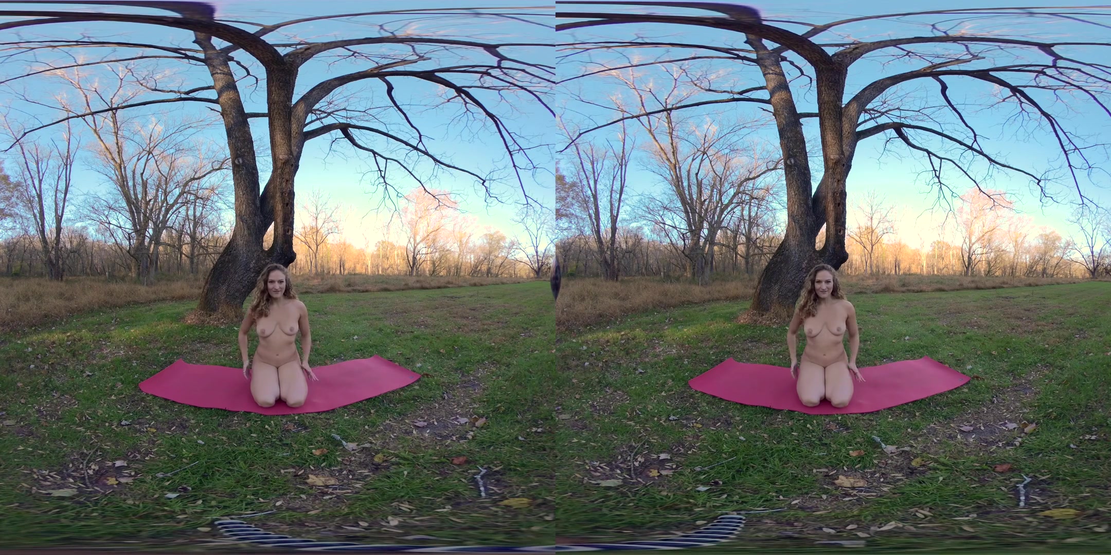 Guided Naked Yoga in Nature: Release Stress - Amateur Cutie in the Woods Outdoor Solo Scene