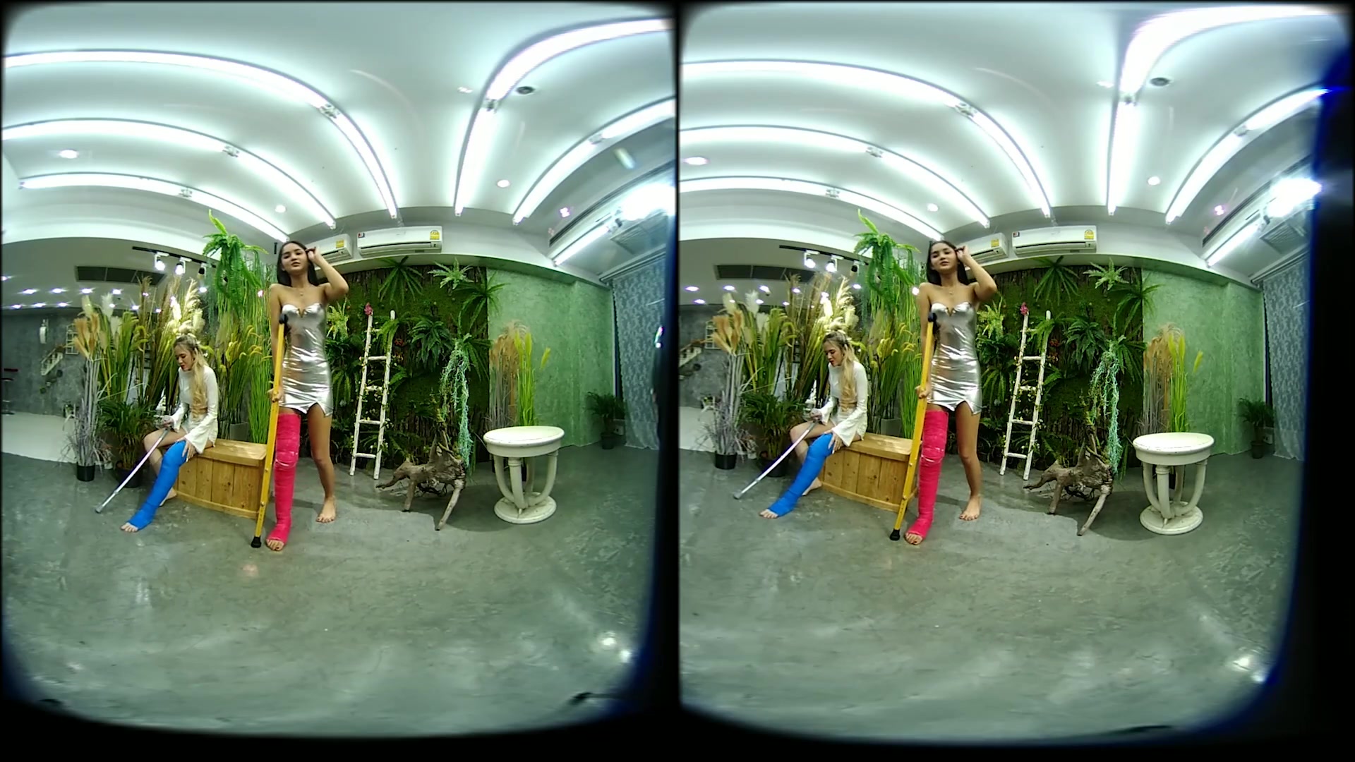 2 Girls With Long Cast Leg Visit A Flower Store 2 - VRpussyVision