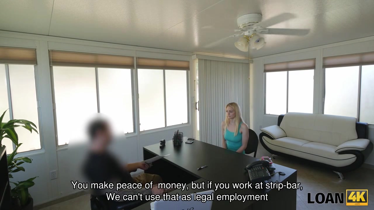 LOAN4K. Blue-eyed babe is fucked on the desk because needs cash
