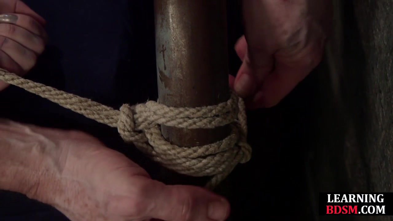Rope tied bondage babe gets pussy fucked before blowjob