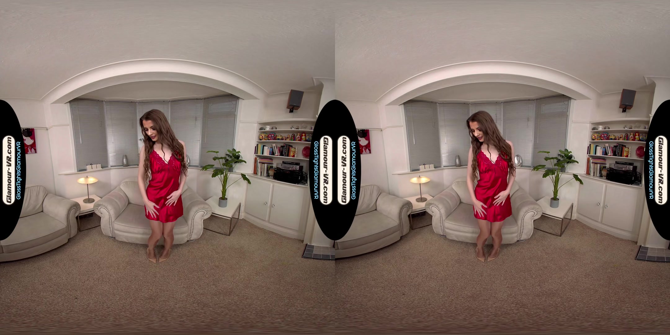 Brook Logan Red Negligee With Tan Glossy Legwear Joi Treat - 8k Vr