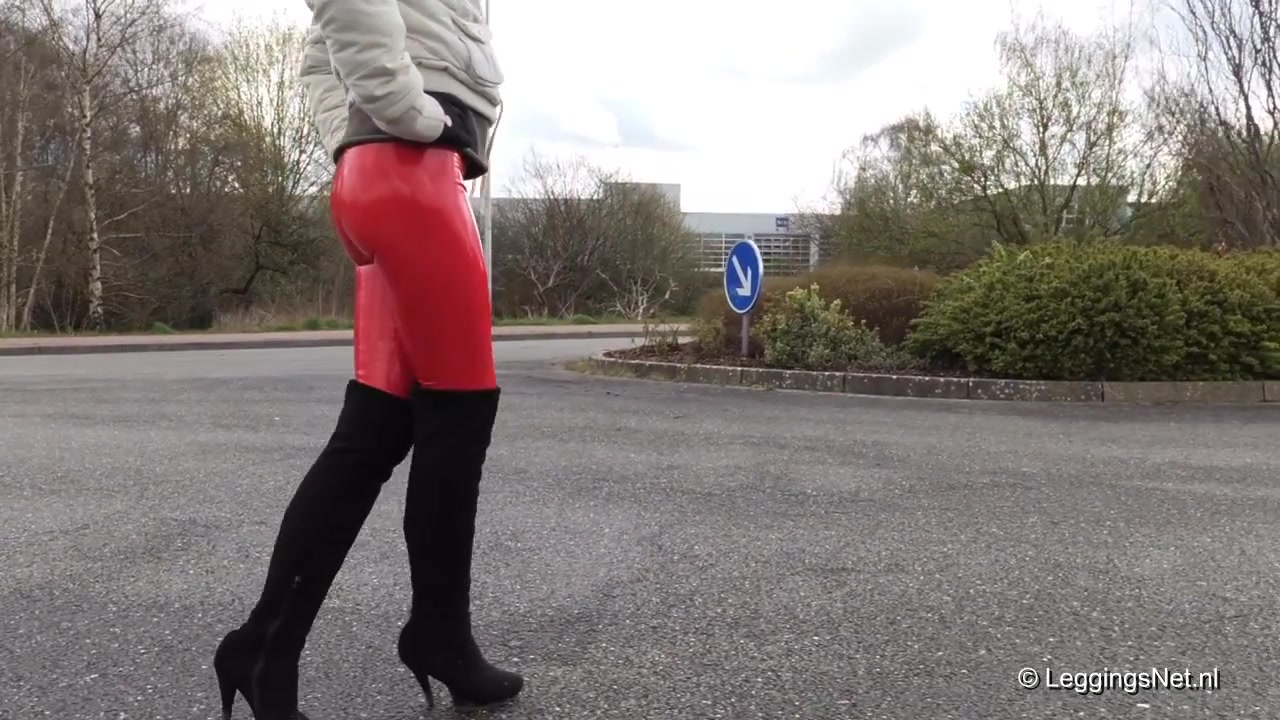 Red Vinyl Leggings And Overknees, 1st Part