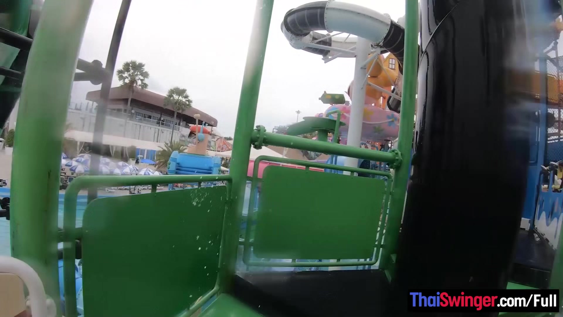 Big ass Thai amateur girlfriend waterpark fun and sex at home after