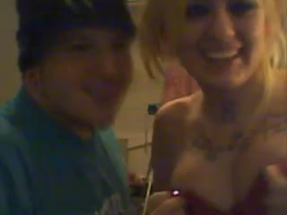 Young shameless bitch making a handjob while chatting