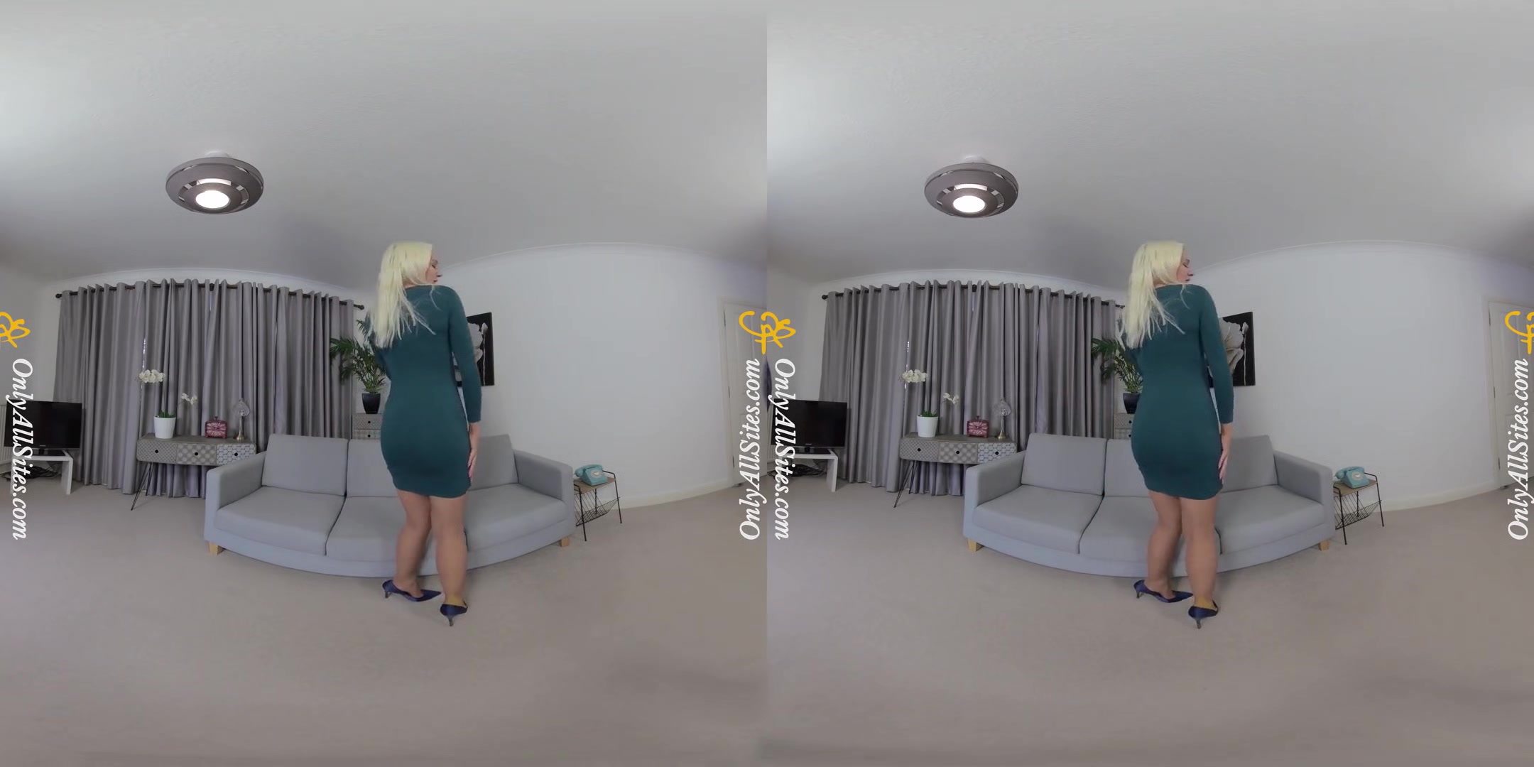 Lydia Jane - Green Dress; Blonde Babe Striptease
