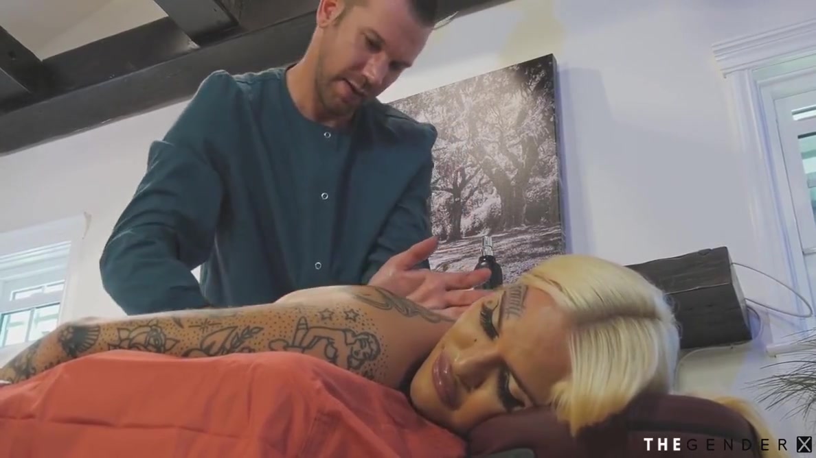 Massaged Inked Transbabe Teasing Masseur With Bj