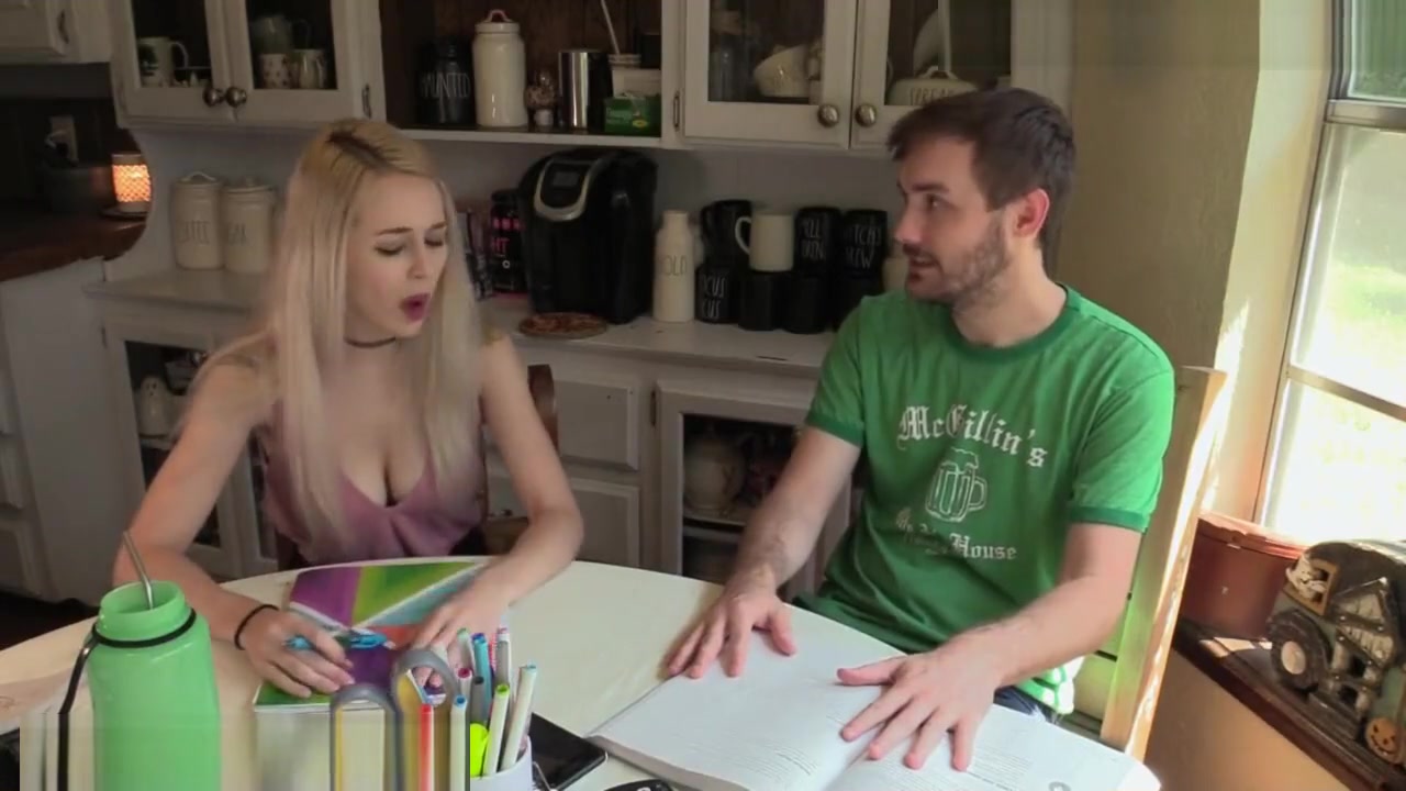 Step brother tutors stepsis math homework, catches her masturbating, and fucks