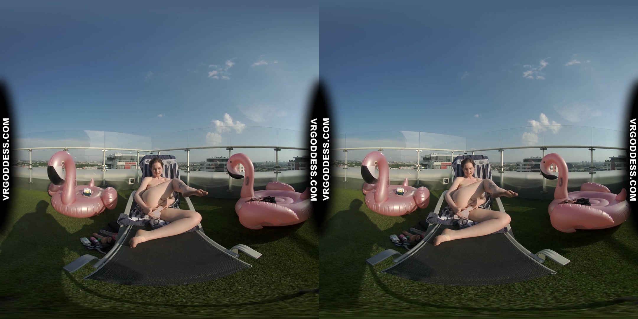 Big Boobed Tattoo Sammy Masturbating With A Dildo In The Sun On Private Penthouse Rooftop