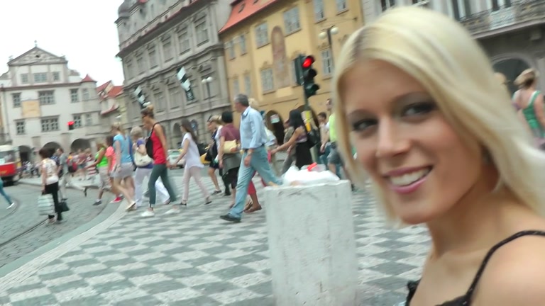 Blonde with perfect body gets naked in public