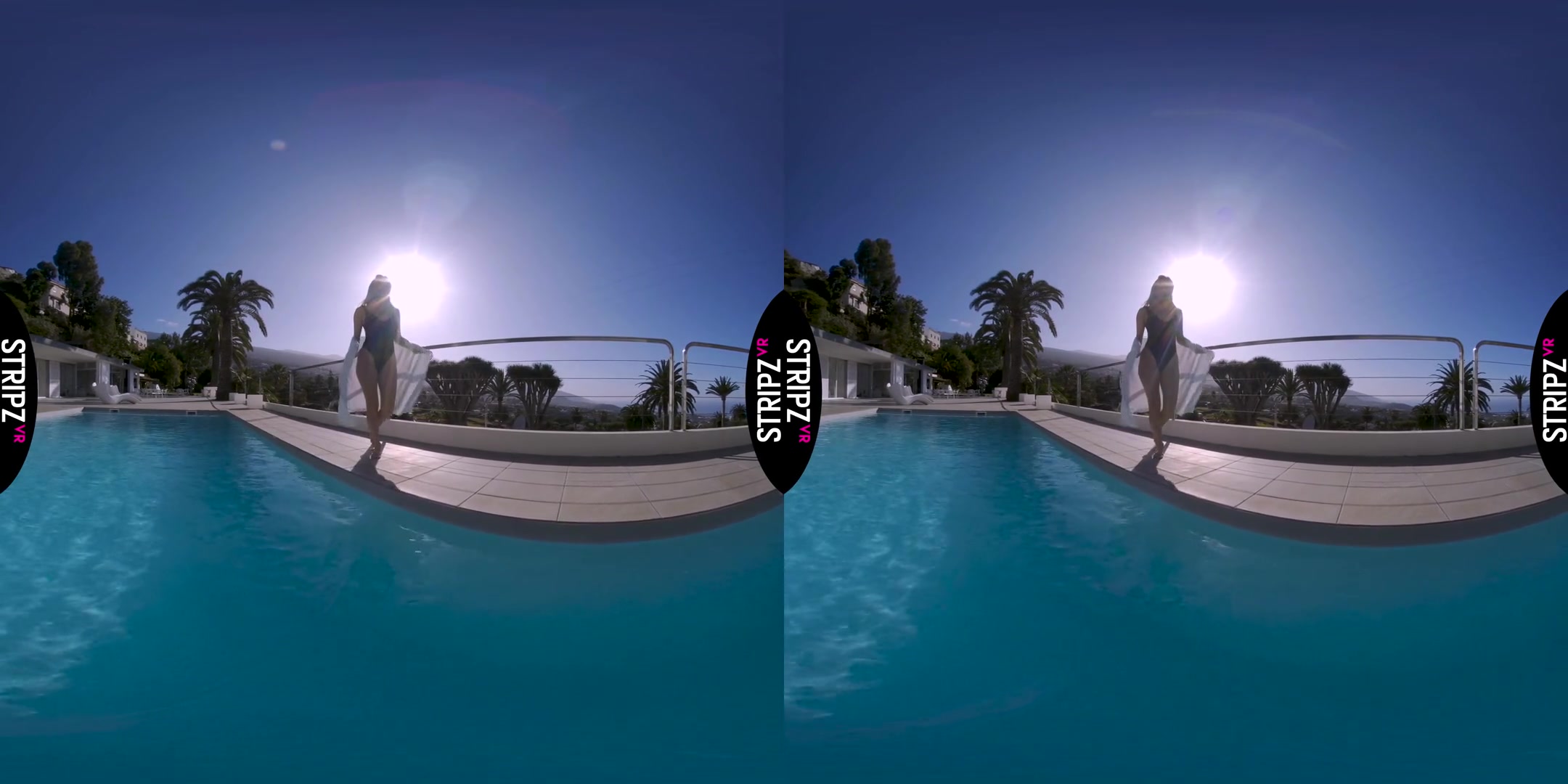 Take a Dip - Blonde with Long Legs Goes Skinny Dipping in the Pool
