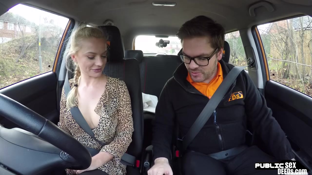 Driving student 18+ busty babe public fucked outdoor in the car