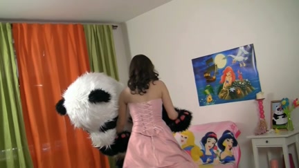 Youthful fairy revived toy panda and engulf