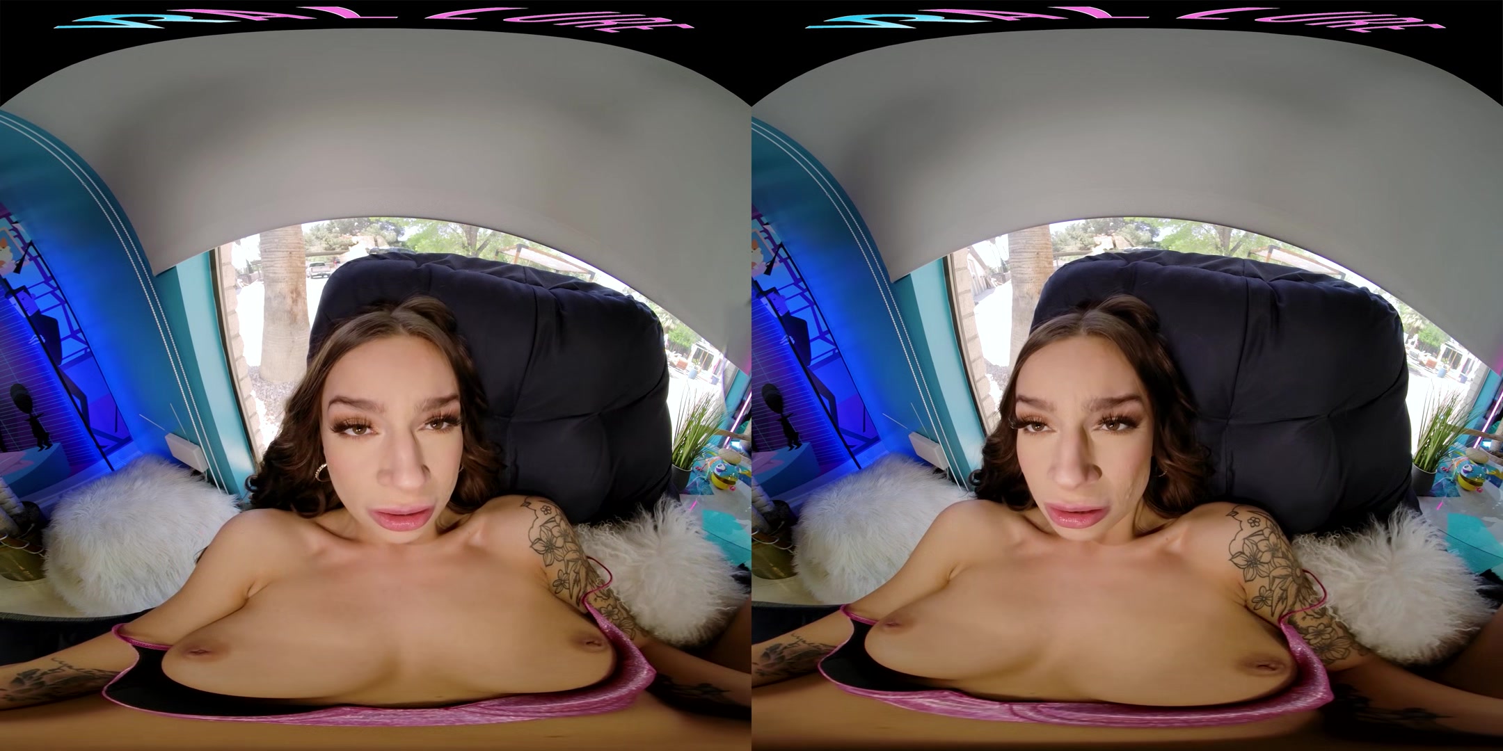 Busty brunette humps her pillow in virtual reality