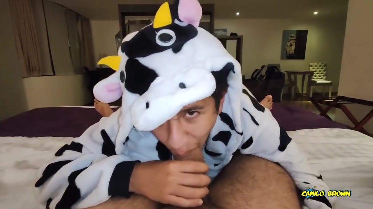 Dreichwe In A Cow Pijama Sucking And Riding My Big Uncut Cock Until He Earns My Hot Milk