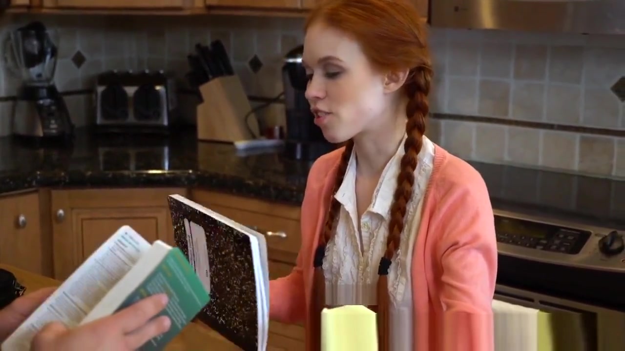 Ginger petite begs tutor to stretch out pussy