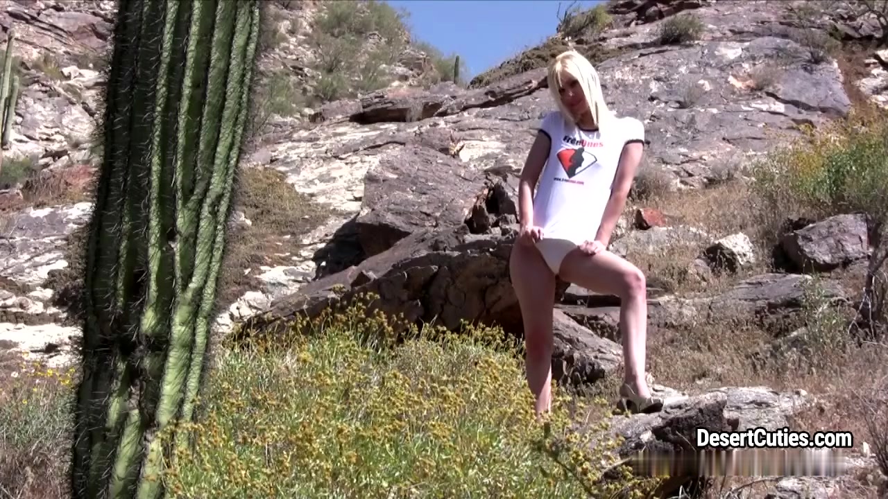 Sexy blonde teen 18+ dresses off and masturbates in the mountains