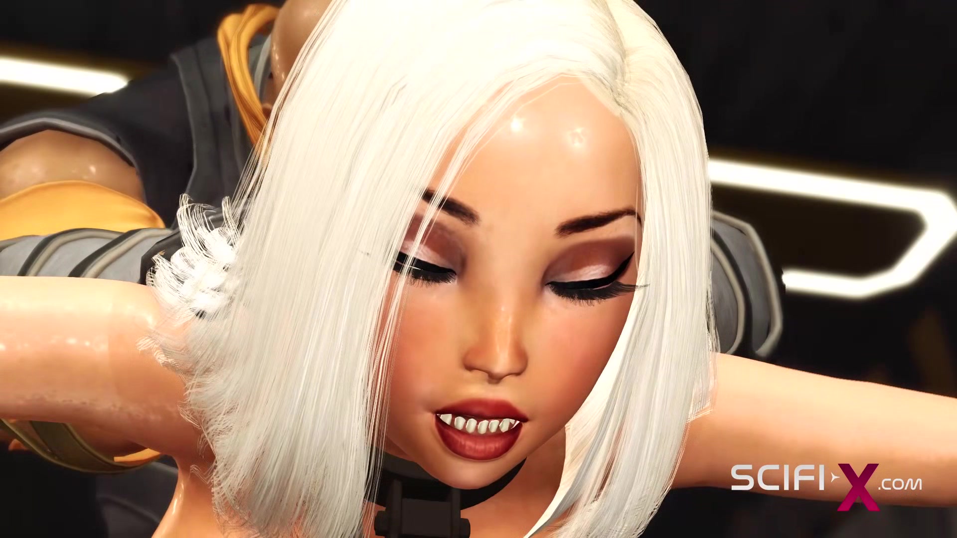 Passionate sex in the bunker. Sci-fi soldier fucks a hot woman in restraints