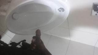 Horny jamaican cum in public toilet at work