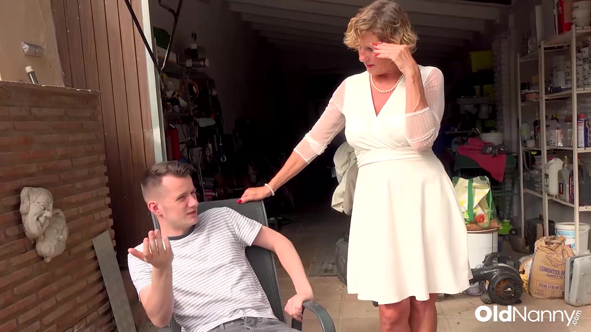 Oldnanny Mature Granny Seduces Horny Stud In Garage
