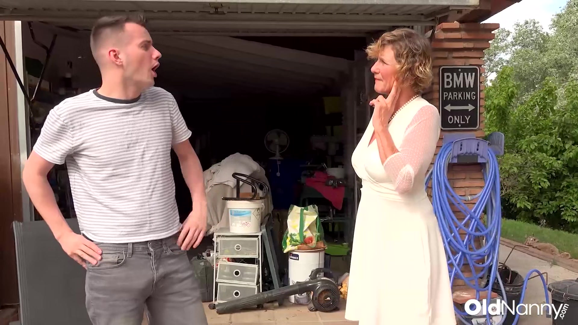 Oldnanny Mature Granny Seduces Horny Stud In Garage