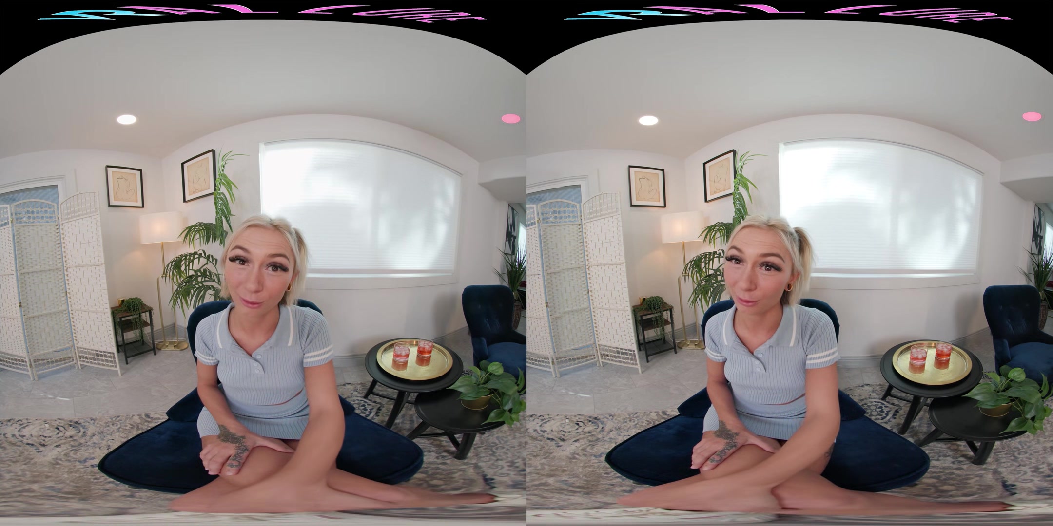 Petite blonde plays with her toys for you in VR