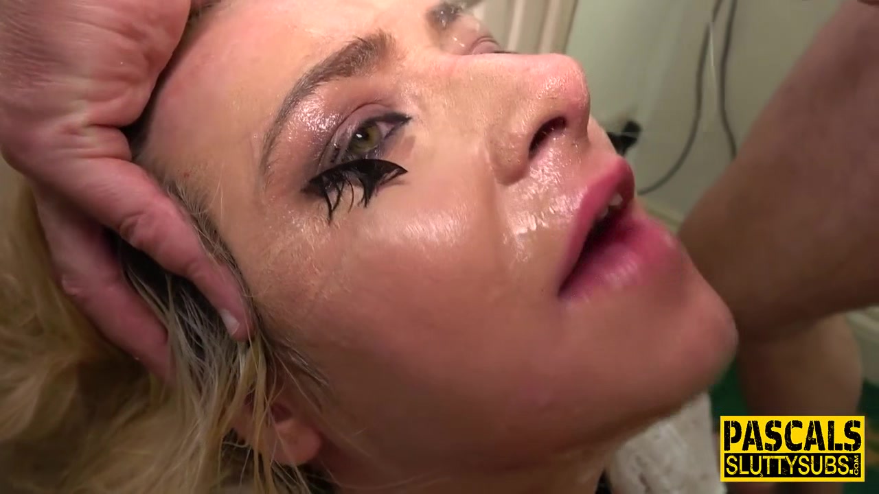 Tied up slut throating dick