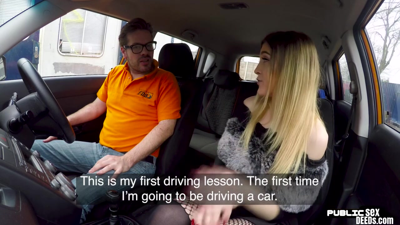 British babe publicly riding car instructor cock
