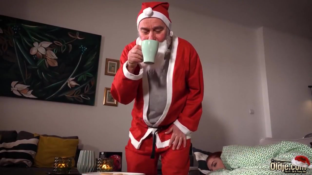 Old Santa Has Sex With Hot teen 18+ And Fucks Her Own Mouth Then She Swallows His Big Cum Like A